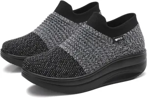Women's Slip-on Walking Shoes Mesh Breathe Air Cushion Sock Sneakers for Women Ladys Fashion Platform Lightweight Loafers Non-Slip Nursing Work Shoe