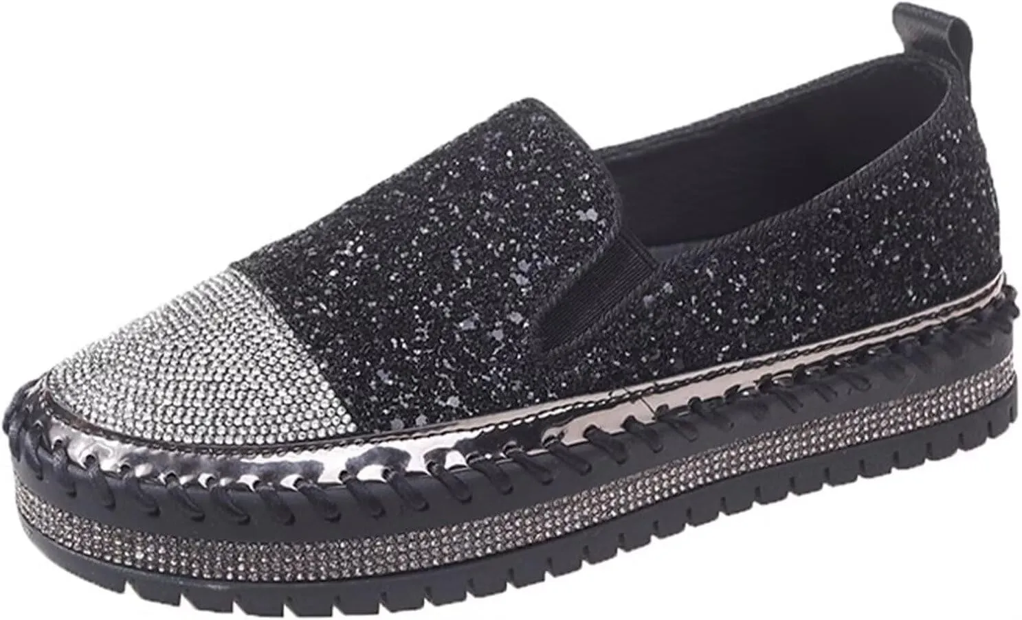 Women's Sneakers Rhinestones Glitter Platform Slip On Casual Cute Bowknot Shiny Walking Shoes Comfortable Dress Flat Loafers