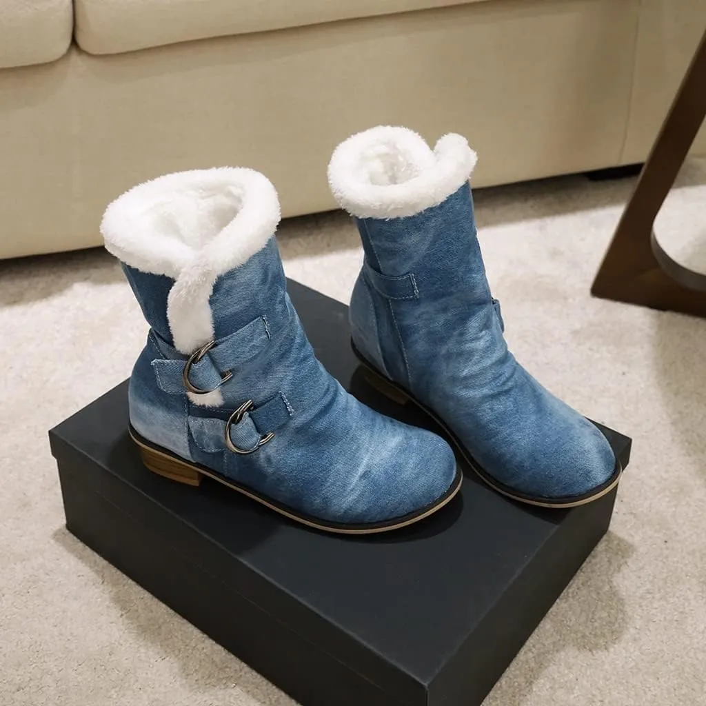 Women's Square Toe Denim Ankle Boots Embroidered Flower Zipper Block Low Heel Dressy Short Booties