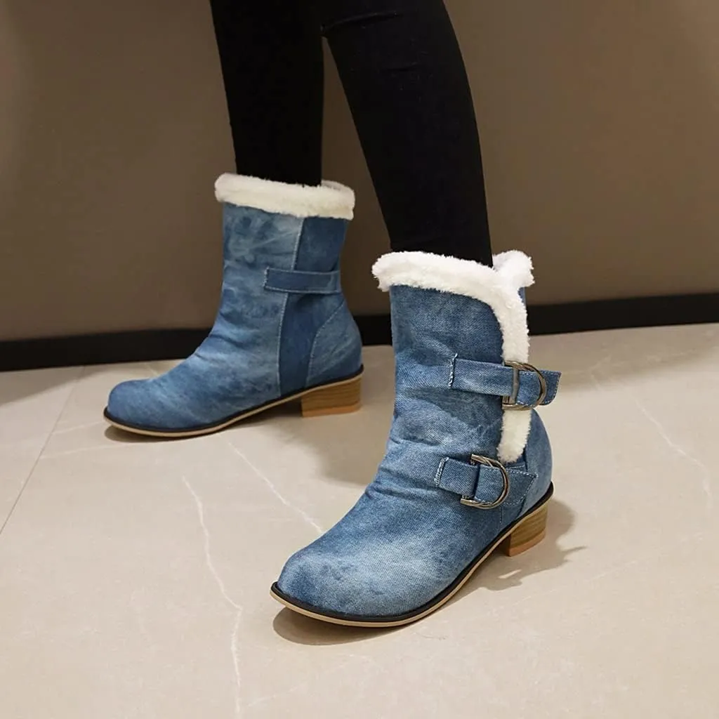Women's Square Toe Denim Ankle Boots Embroidered Flower Zipper Block Low Heel Dressy Short Booties
