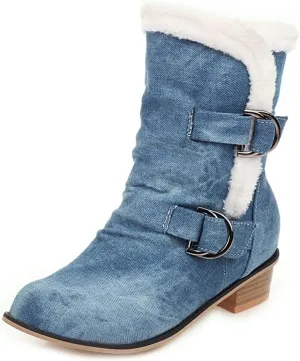 Women's Square Toe Denim Ankle Boots Embroidered Flower Zipper Block Low Heel Dressy Short Booties