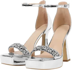 Women's Striped Chunky Sandals - Black White Party Platform Heels