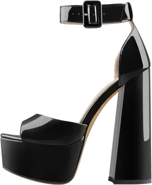 Women's Striped Platform Sandals - Chunky Square Heel Party Shoes