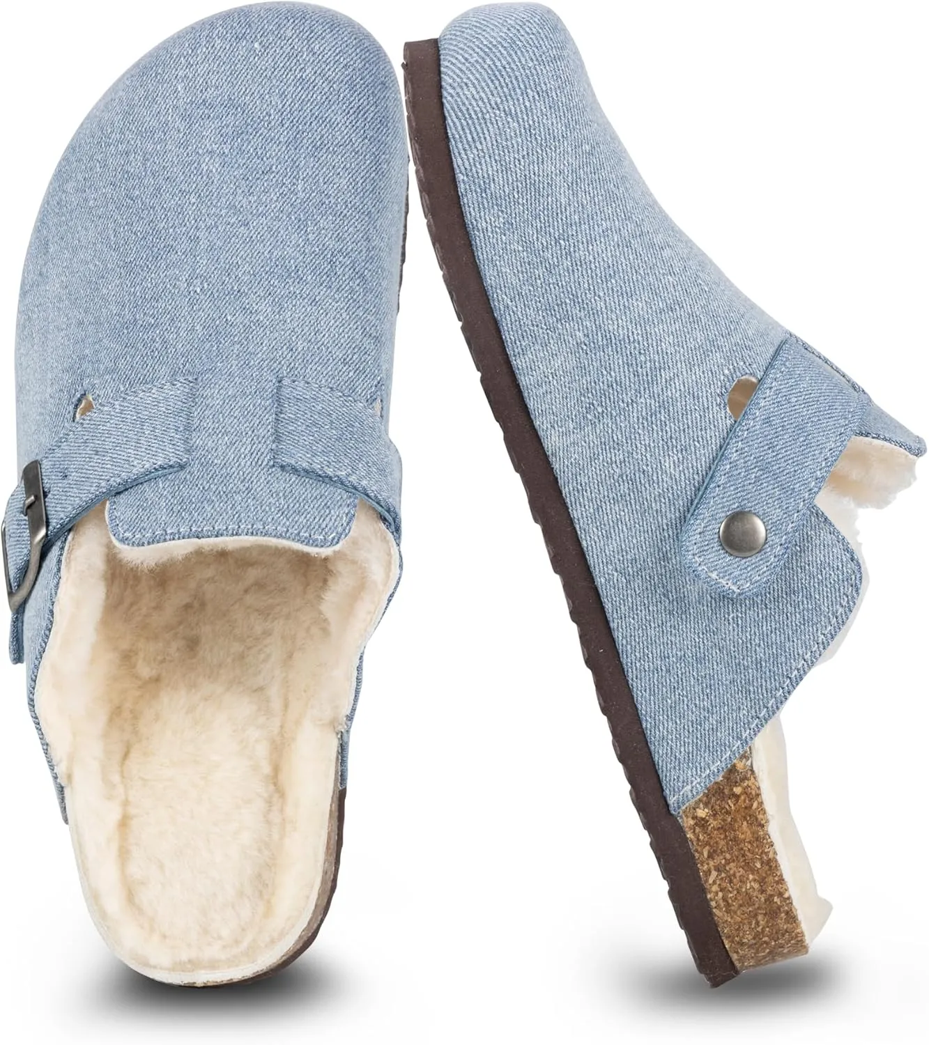 Women's Suede Clogs Slip-On Buckle Slides Leather Mules Cork Footbed Sandals Potato Shoes with Arch Support