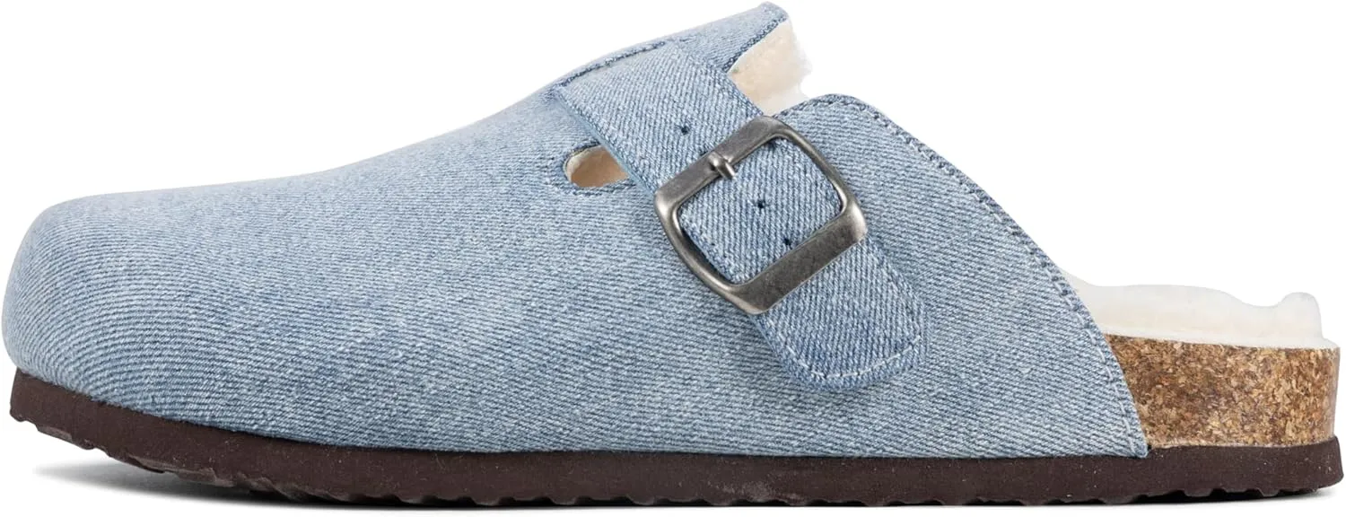 Women's Suede Clogs Slip-On Buckle Slides Leather Mules Cork Footbed Sandals Potato Shoes with Arch Support