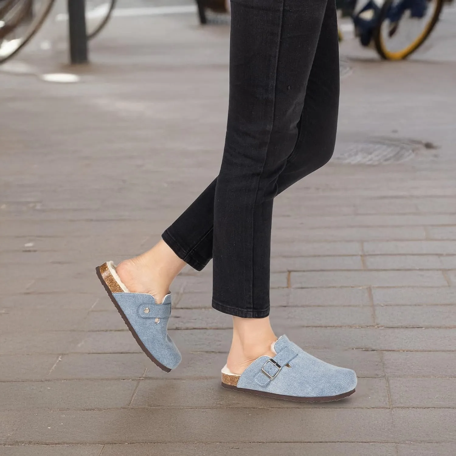 Women's Suede Clogs Slip-On Buckle Slides Leather Mules Cork Footbed Sandals Potato Shoes with Arch Support