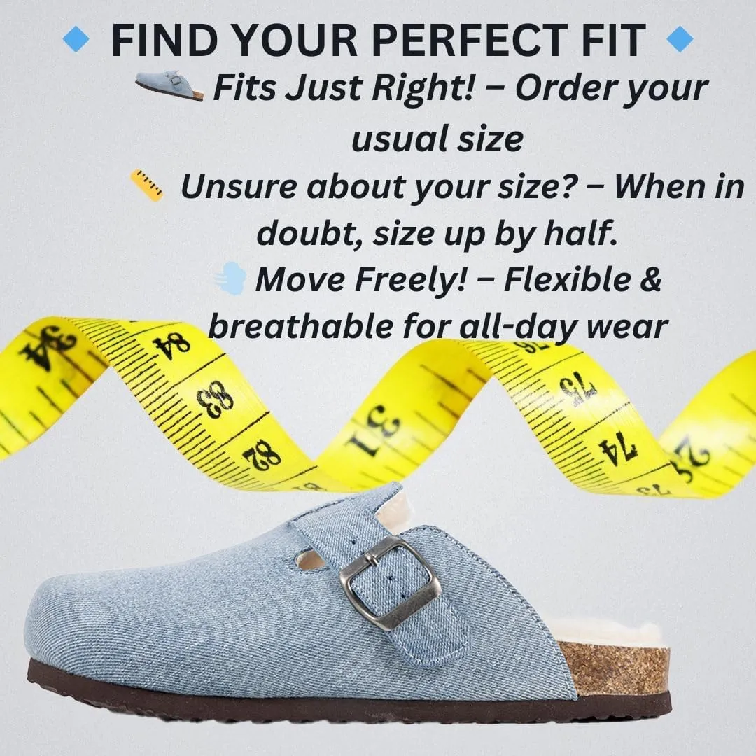 Women's Suede Clogs Slip-On Buckle Slides Leather Mules Cork Footbed Sandals Potato Shoes with Arch Support