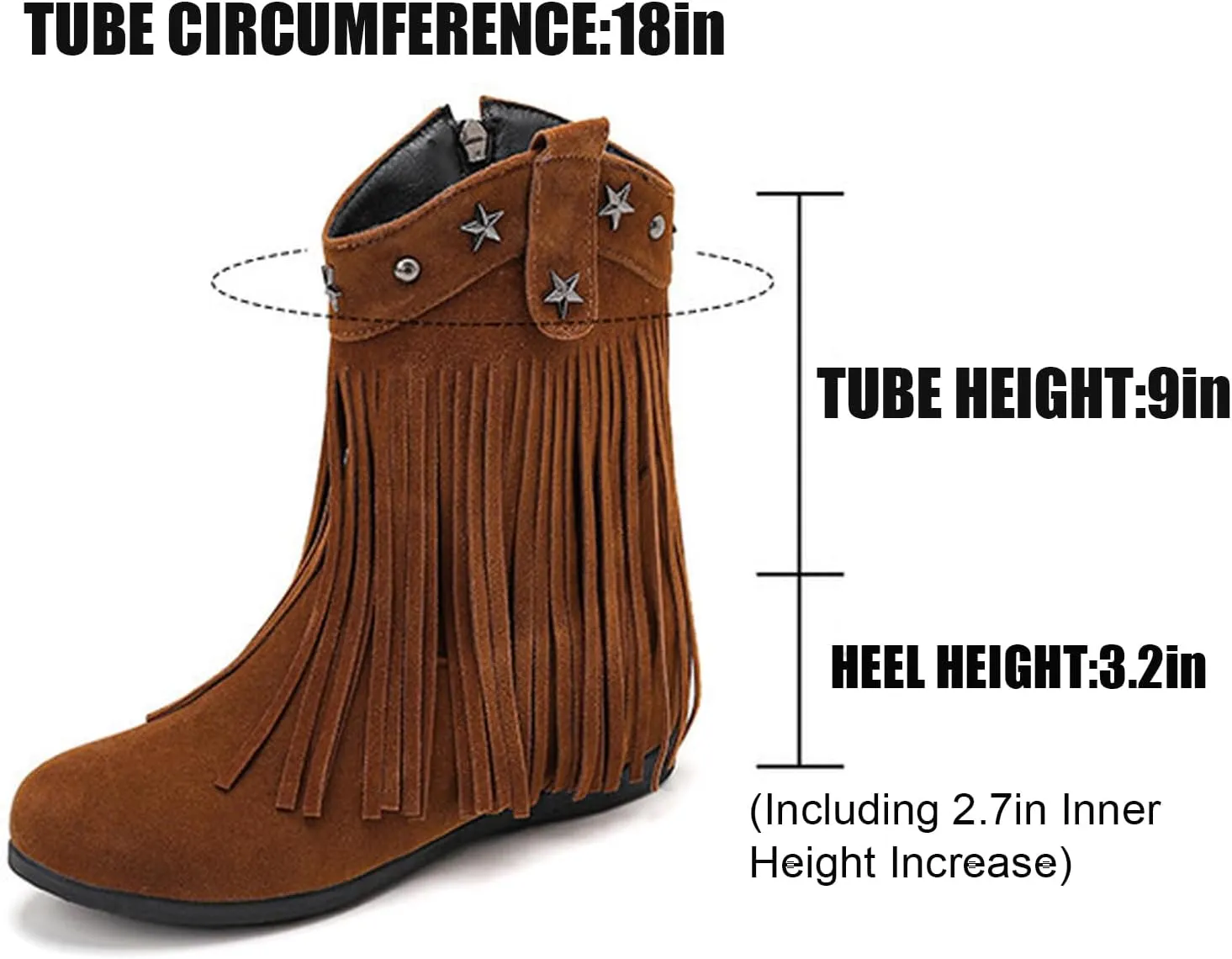 Women'S Suede Hidden Wedge Tassel Ankle Boots Fashion Round Toe Side Zipper Slip-On Flat Mocassion Ankle Boots Casual Vintage Western Western Cowgirl Boots