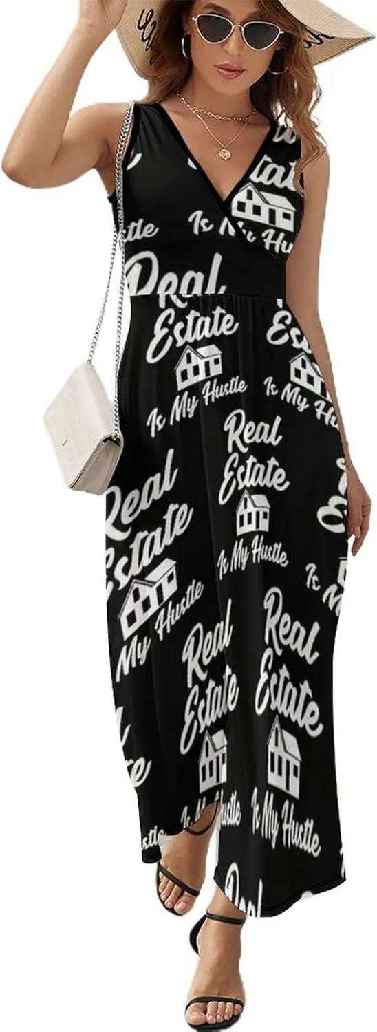 Women's Summer Casual Wrap Dress Sleeveless Flared Midi Dress