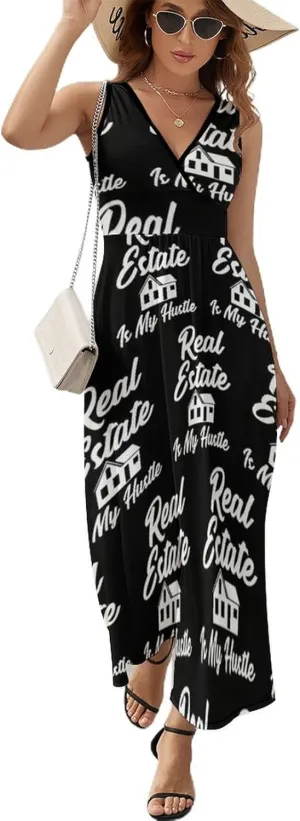 Women's Summer Casual Wrap Dress Sleeveless Flared Midi Dress