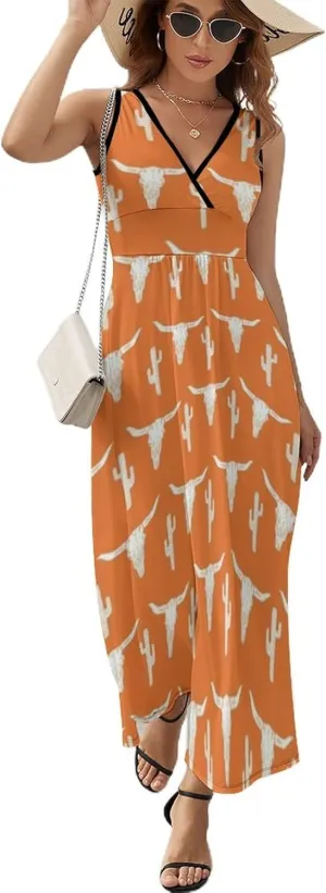 Women's Summer Casual Wrap Dress Sleeveless Flared Midi Dress