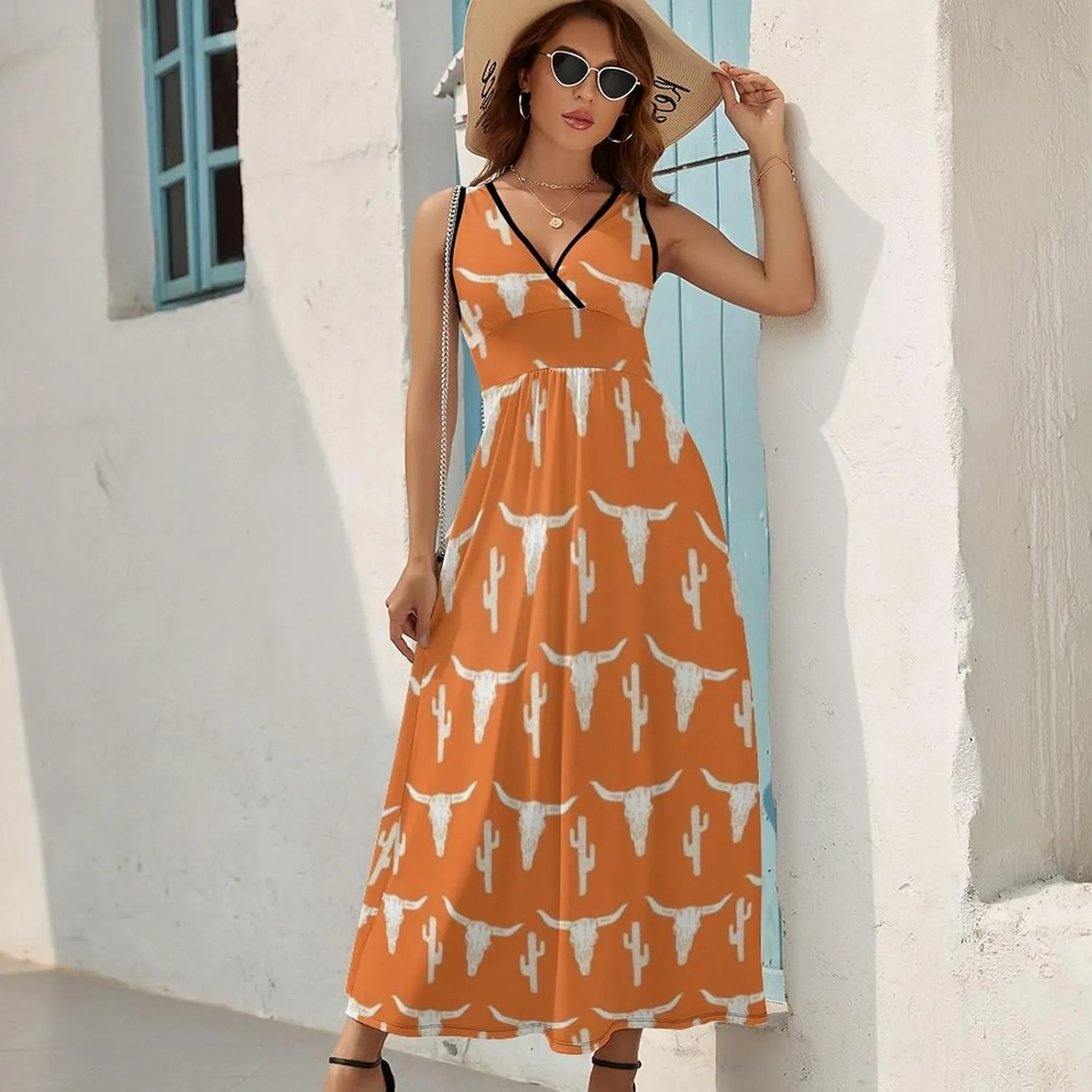 Women's Summer Casual Wrap Dress Sleeveless Flared Midi Dress