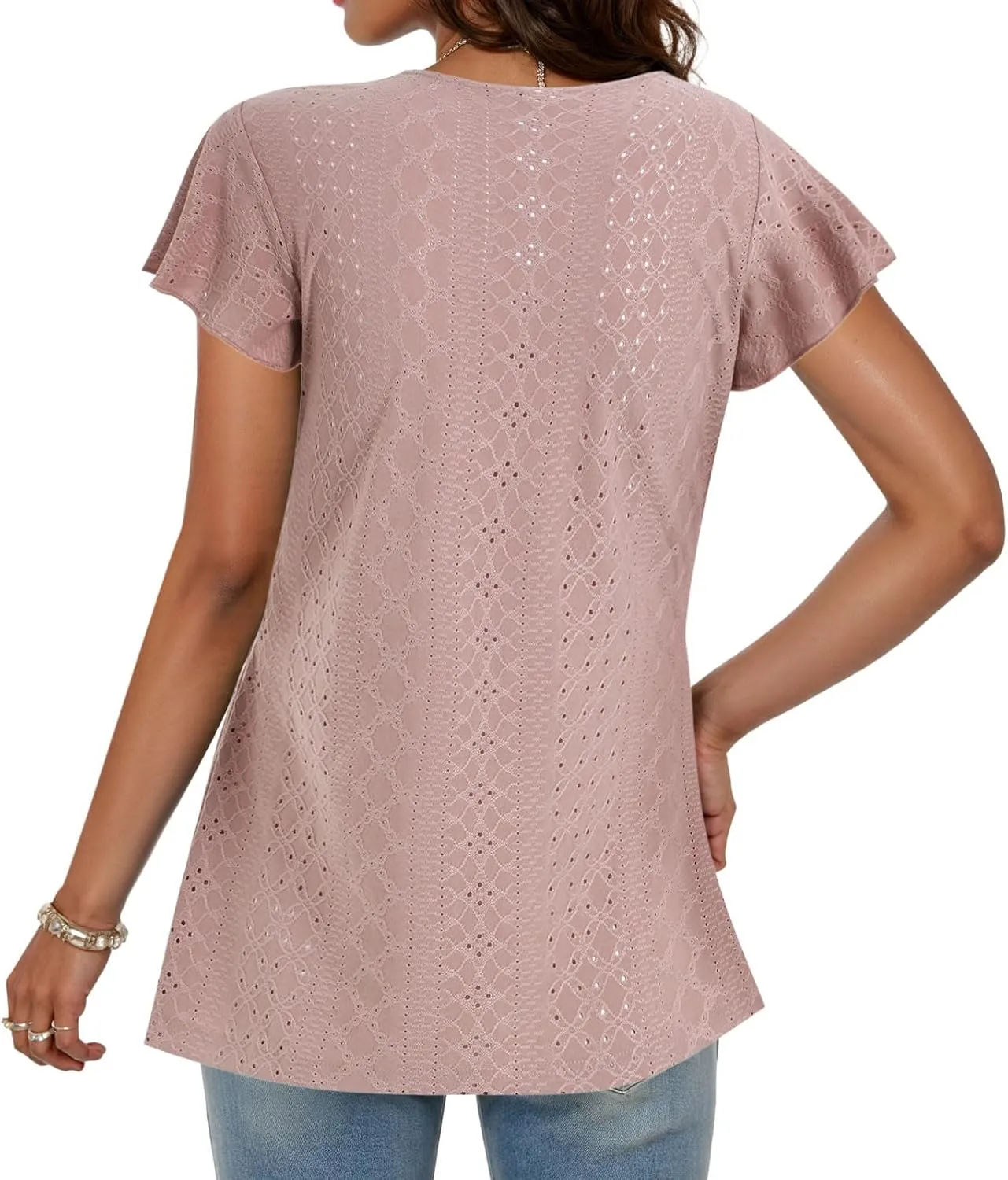 Womens Summer Tops Dressy Casual Babydoll Short Sleeve Shirts Puff Sleeve Peplum V Neck T Shirts Tees 2025