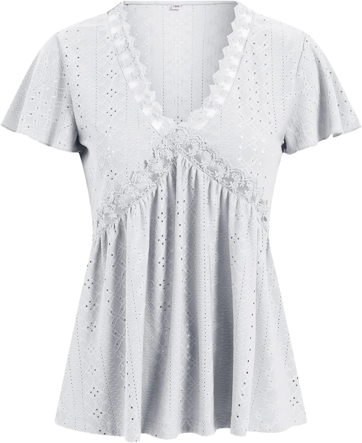 Womens Summer Tops Dressy Casual Babydoll Short Sleeve Shirts Puff Sleeve Peplum V Neck T Shirts Tees 2025