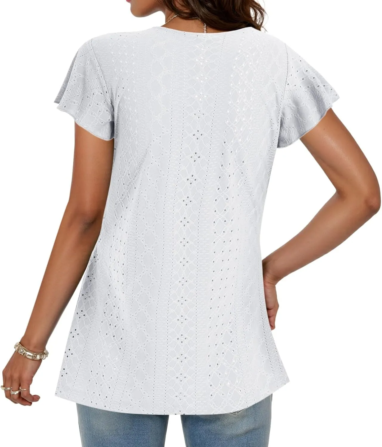 Womens Summer Tops Dressy Casual Babydoll Short Sleeve Shirts Puff Sleeve Peplum V Neck T Shirts Tees 2025