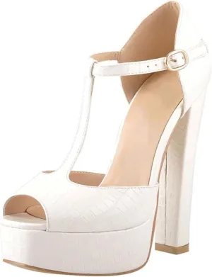 Women's T-Tied Block Heels - 15-16cm Peep-Toe Platforms