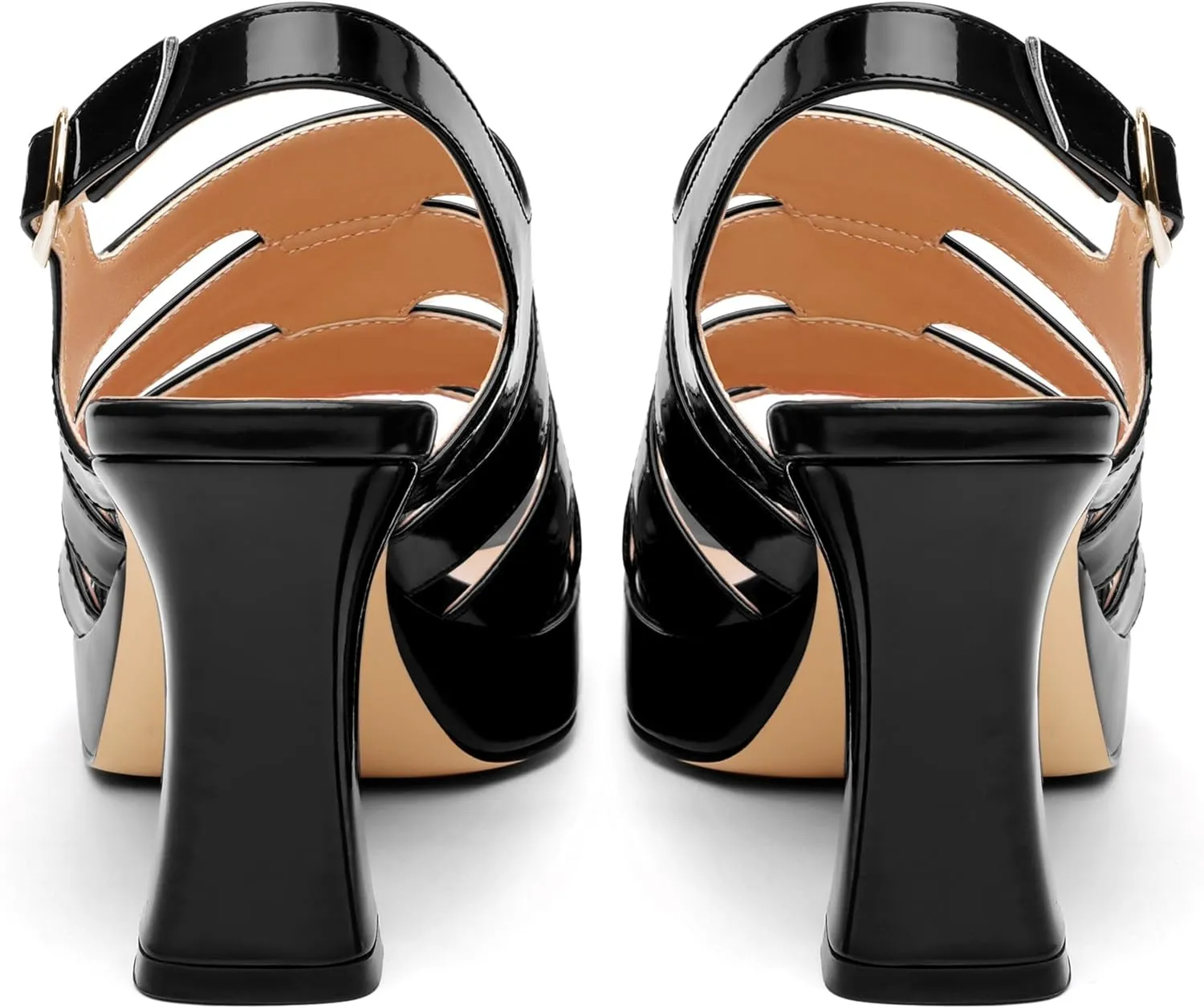 Women's thick soled sandals, square open toe thick heel women's ankle strap sandals, buckle leather insole sandals 3.3 inches, sexy thick heel sandals
