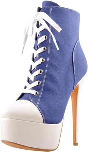 Women's Tie Up Platform High Heels Zip Up Ankle Boots Canvas Fashion Sneakers