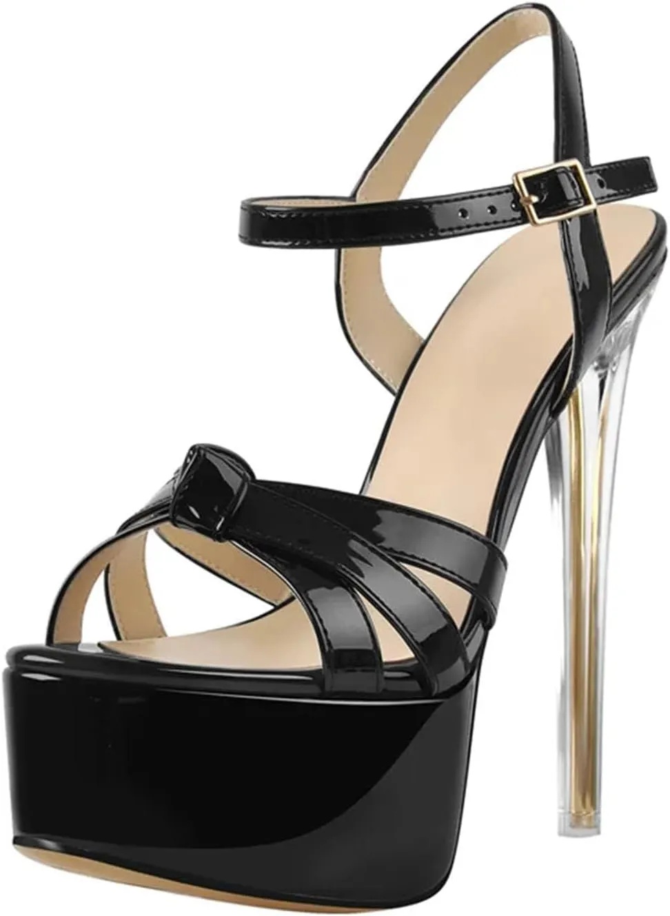 Women's Transparent Buckle Sandals - Cross Band Patent Leather Heels