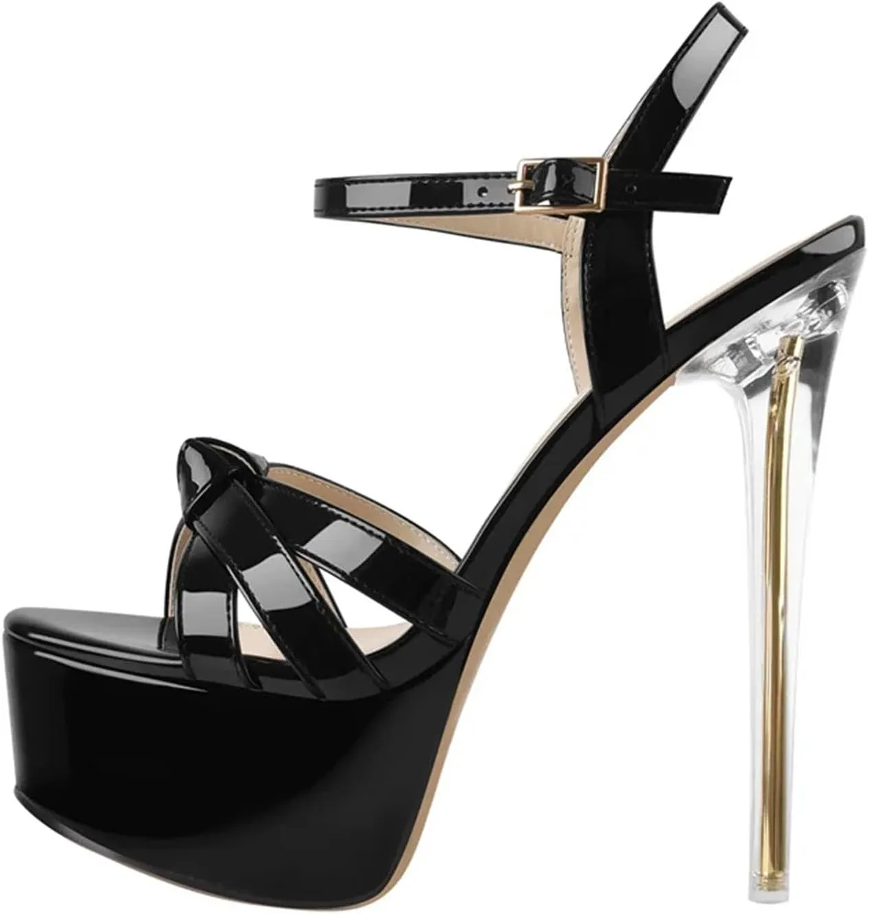 Women's Transparent Buckle Sandals - Cross Band Patent Leather Heels