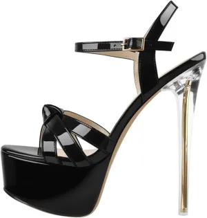 Women's Transparent Buckle Sandals - Cross Band Patent Leather Heels