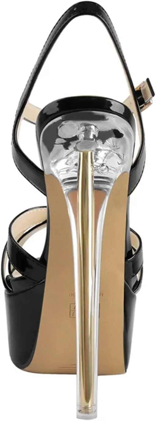 Women's Transparent Buckle Sandals - Cross Band Patent Leather Heels