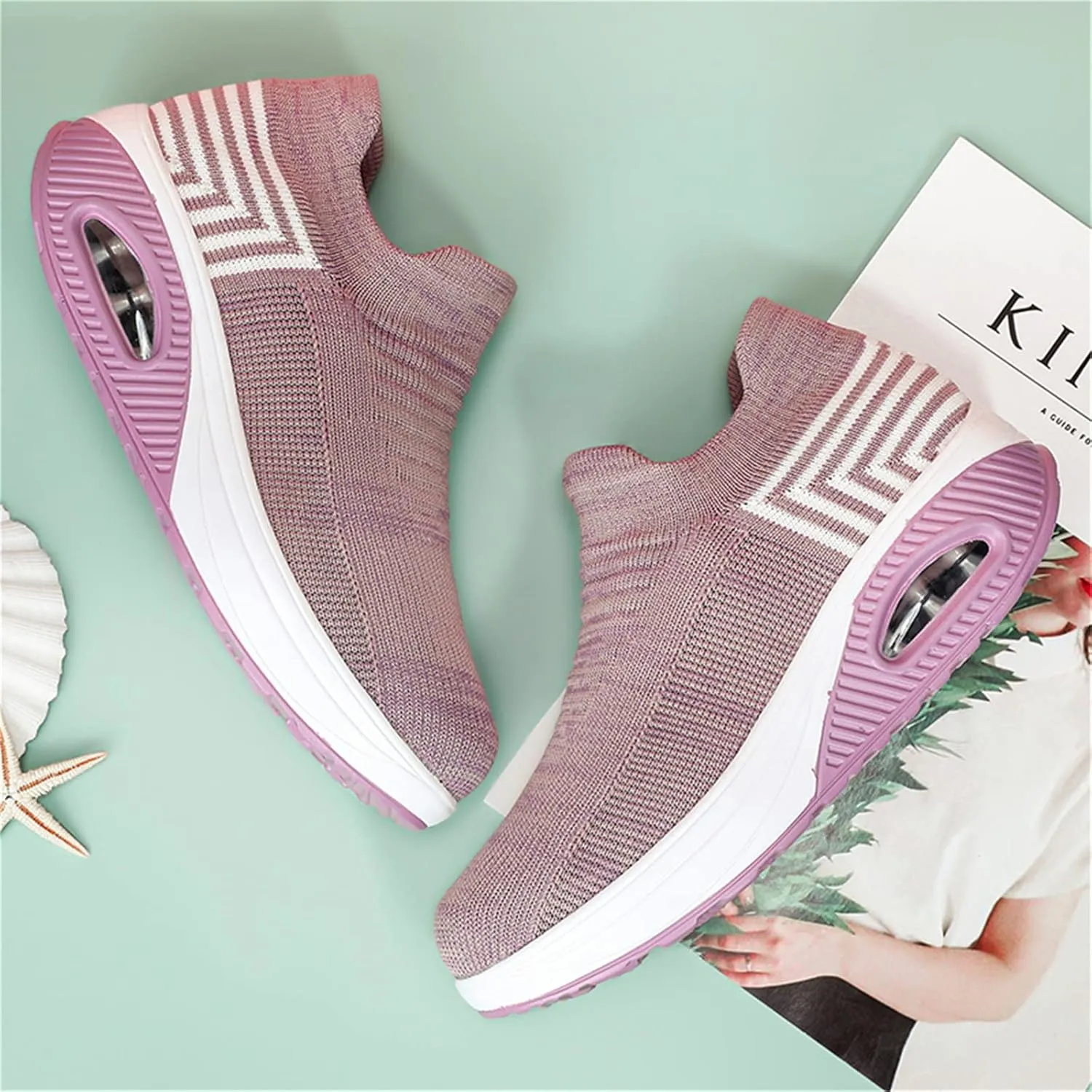 Women's Walking Shoes Socks Sneakers Breathable Mesh Slip-On Casual Shoes Thick Sole Loafers
