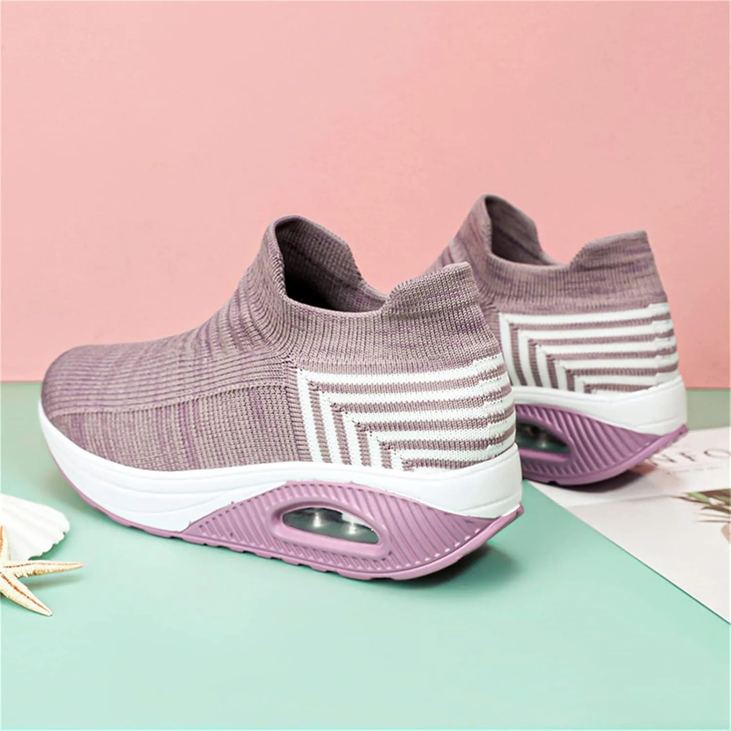 Women's Walking Shoes Socks Sneakers Breathable Mesh Slip-On Casual Shoes Thick Sole Loafers