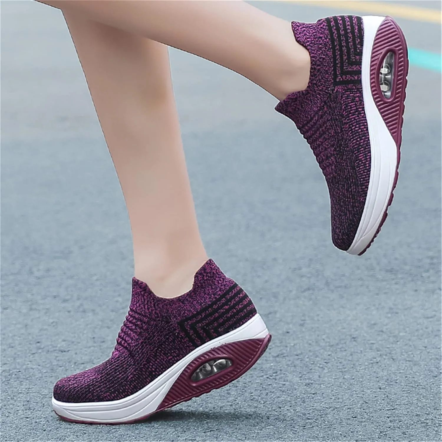 Women's Walking Shoes Socks Sneakers Breathable Mesh Slip-On Casual Shoes Thick Sole Loafers
