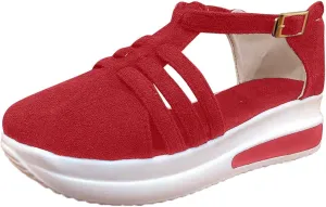 Women's Wedge Sandals,Ankle Strap Comfortable Slip-on Women's Wedge Sandals Closed Toe Wedge Heels Dressy Platform Sandals Casual Summer Shoes For Women