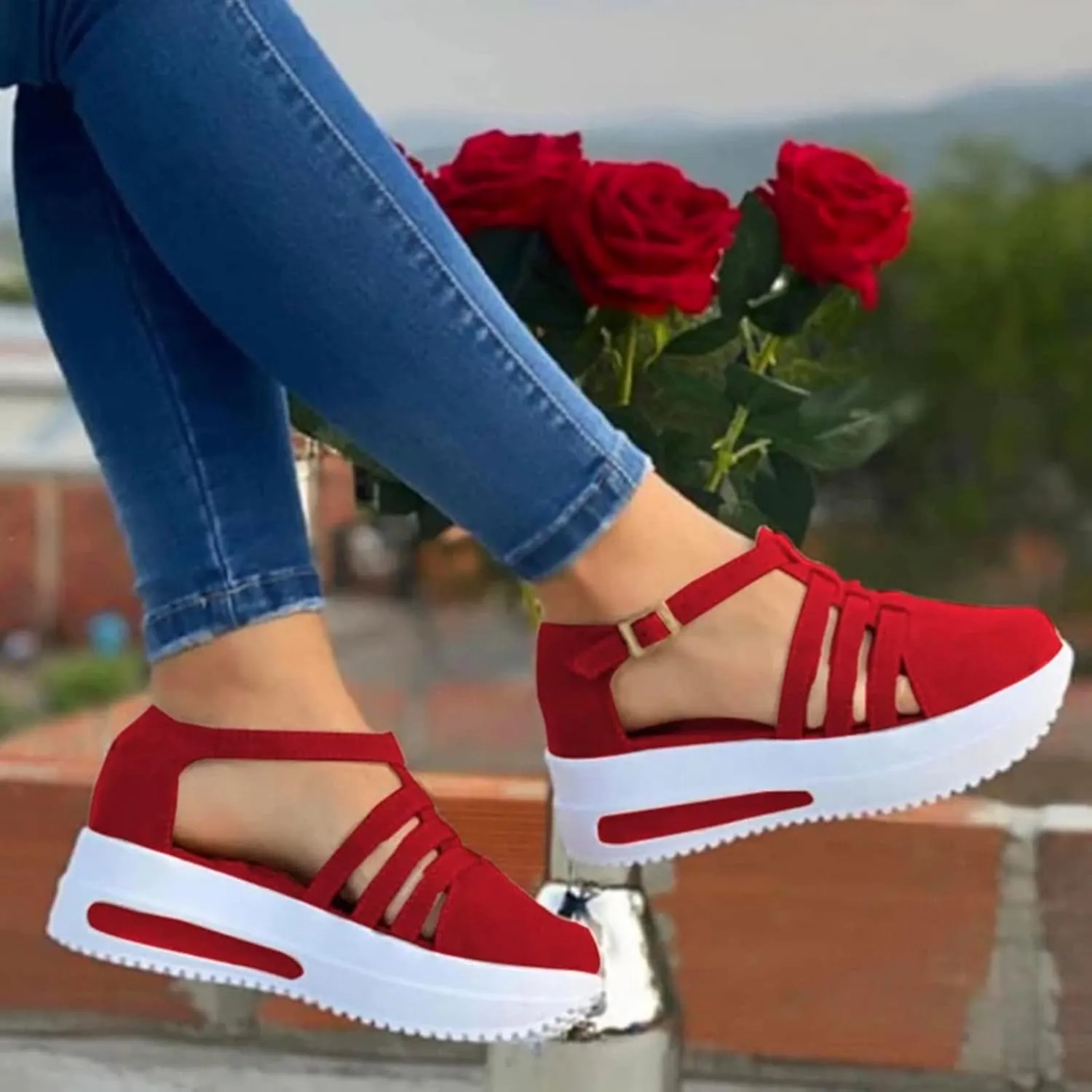 Women's Wedge Sandals,Ankle Strap Comfortable Slip-on Women's Wedge Sandals Closed Toe Wedge Heels Dressy Platform Sandals Casual Summer Shoes For Women