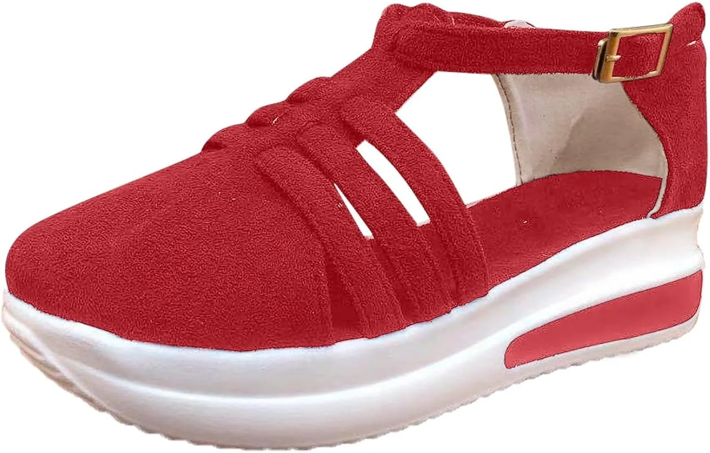Women's Wedge Sandals,Ankle Strap Comfortable Slip-on Women's Wedge Sandals Closed Toe Wedge Heels Dressy Platform Sandals Casual Summer Shoes For Women
