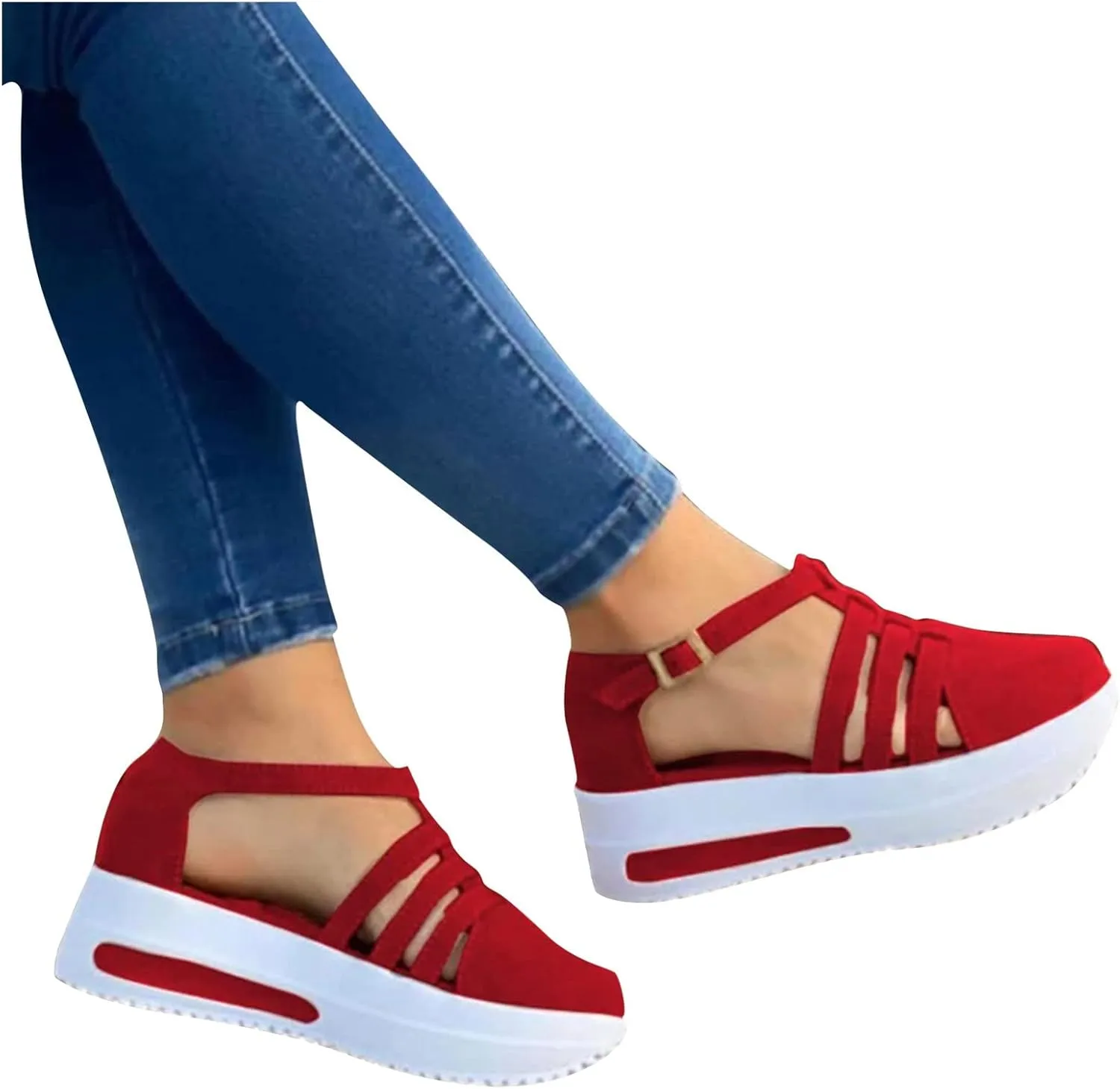 Women's Wedge Sandals,Ankle Strap Comfortable Slip-on Women's Wedge Sandals Closed Toe Wedge Heels Dressy Platform Sandals Casual Summer Shoes For Women