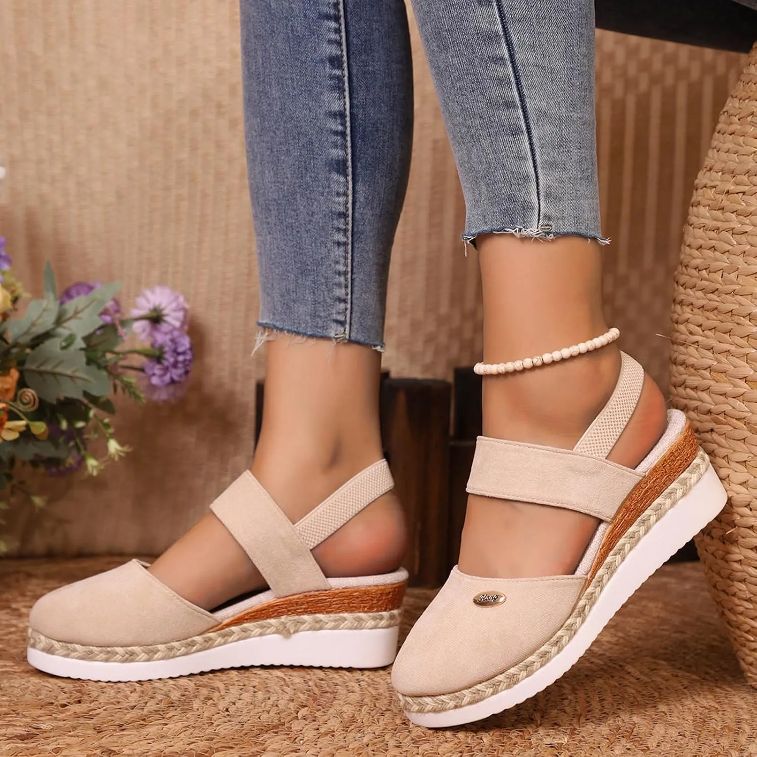 Women's Wedge Sandals,Comfortable Slip-on Closed Toe Wedge Heels Summer Dressy Platform Casual Outdoor Shoes For Women 2025