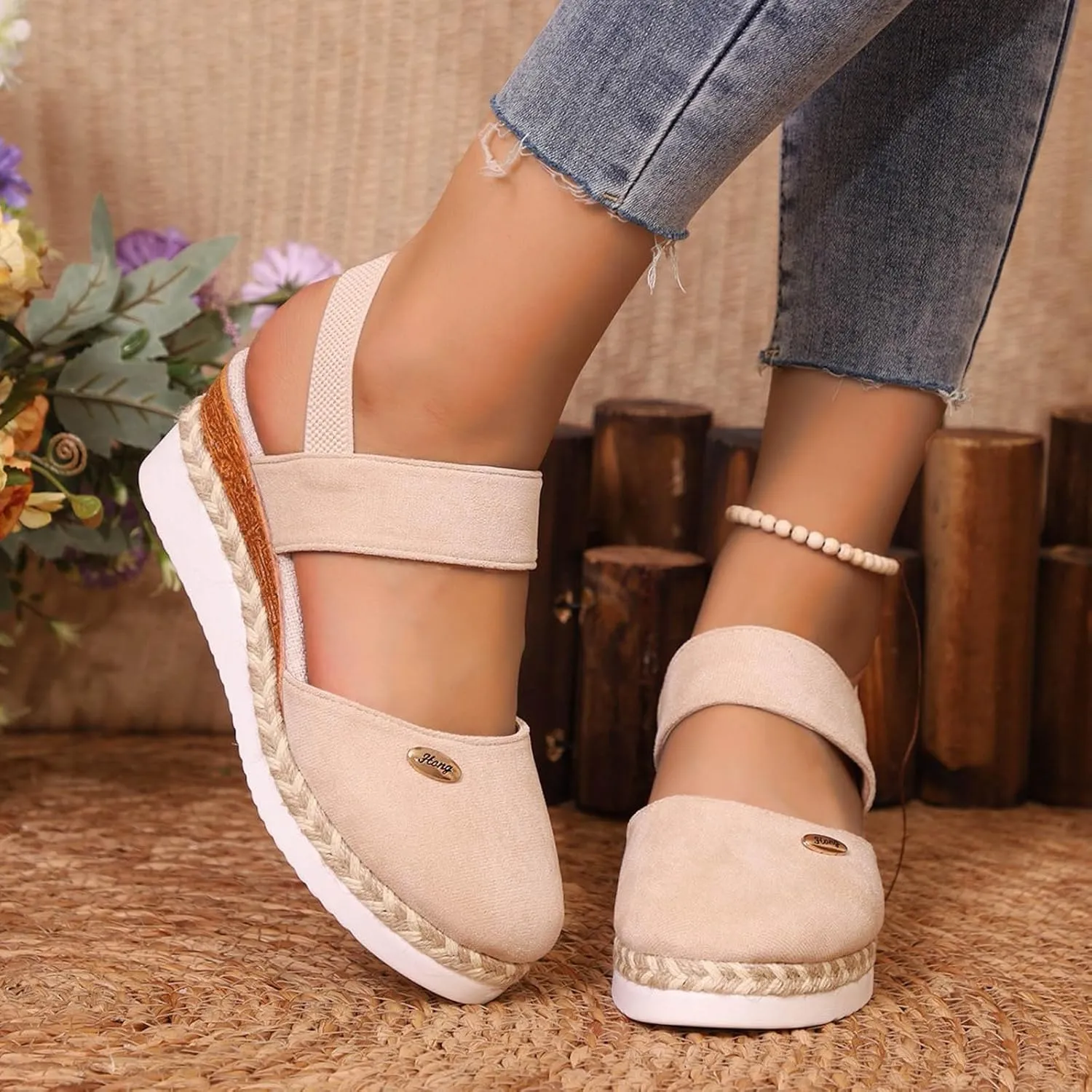 Women's Wedge Sandals,Comfortable Slip-on Closed Toe Wedge Heels Summer Dressy Platform Casual Outdoor Shoes For Women 2025
