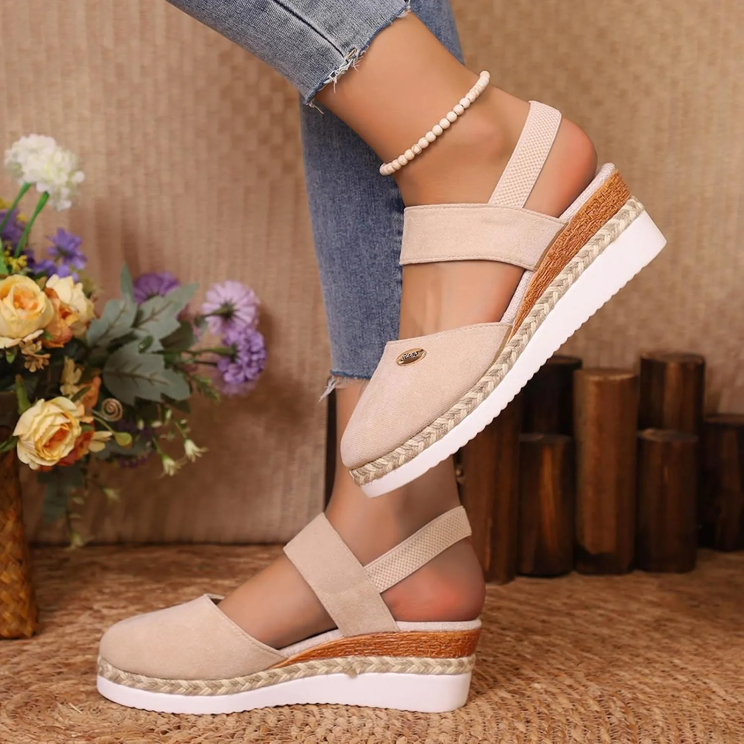 Women's Wedge Sandals,Comfortable Slip-on Closed Toe Wedge Heels Summer Dressy Platform Casual Outdoor Shoes For Women 2025