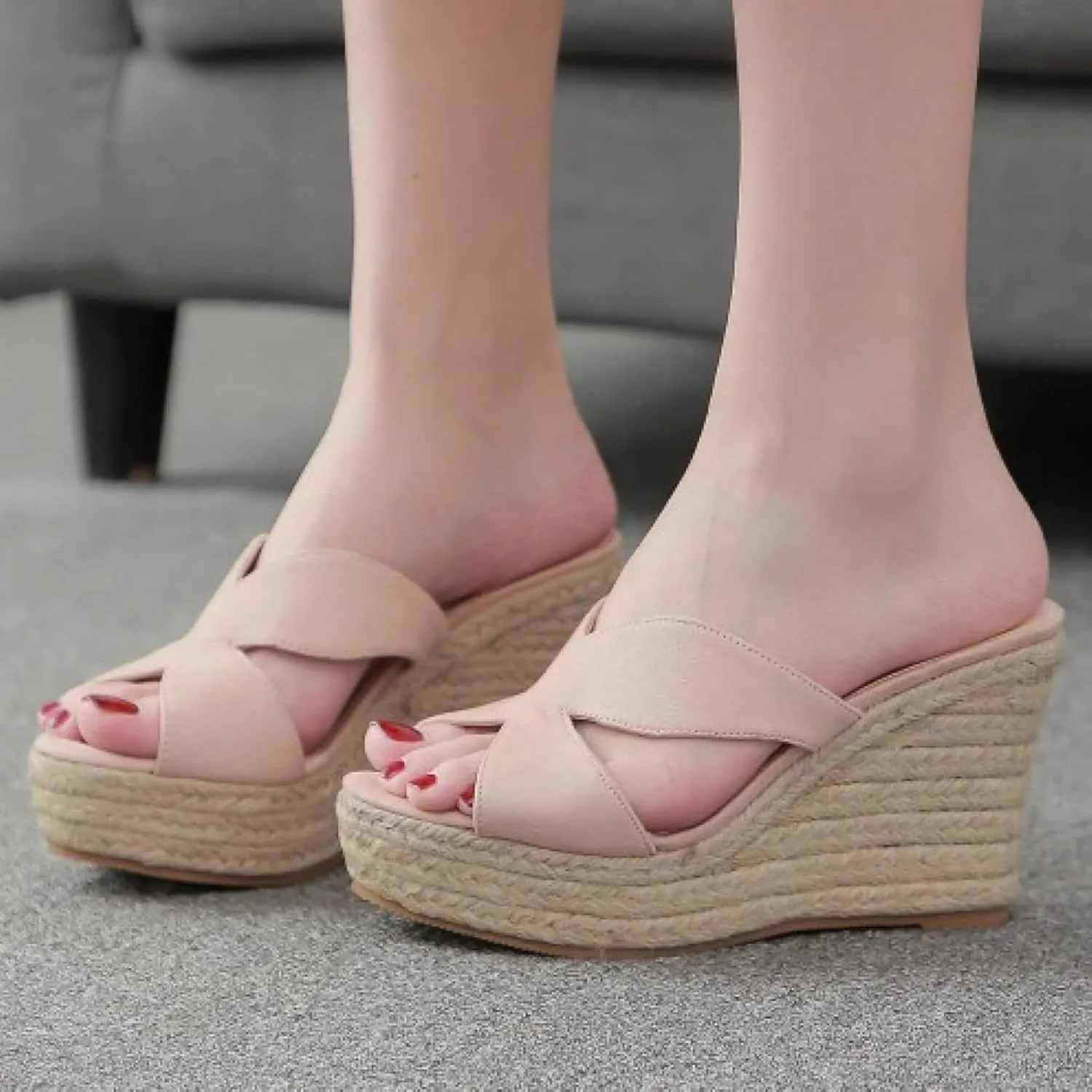 Women's Wedge-shaped Thick Soled Slippers Open Toed Lace up Sandals