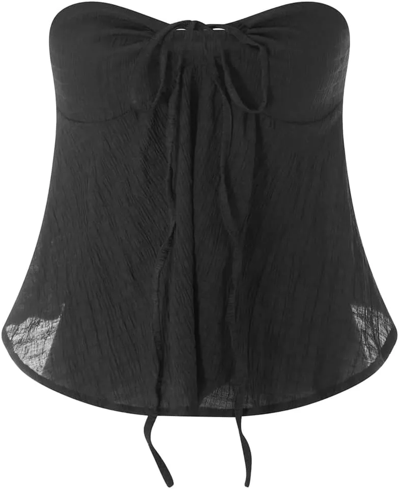 Women's Y2k Backless Tube Top Strapless Ruched Front Tie Babydoll Urban Outfitters Top Going Out Summer Casual Shirts
