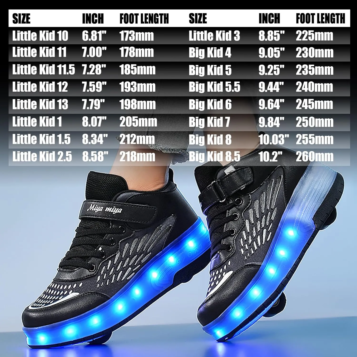 Wooowyet LED Roller Skate Shoes for Kids Boys Girls Light Up Fashion Sneakers Wheels Wheeled USB Rechargeable Hook&Loop