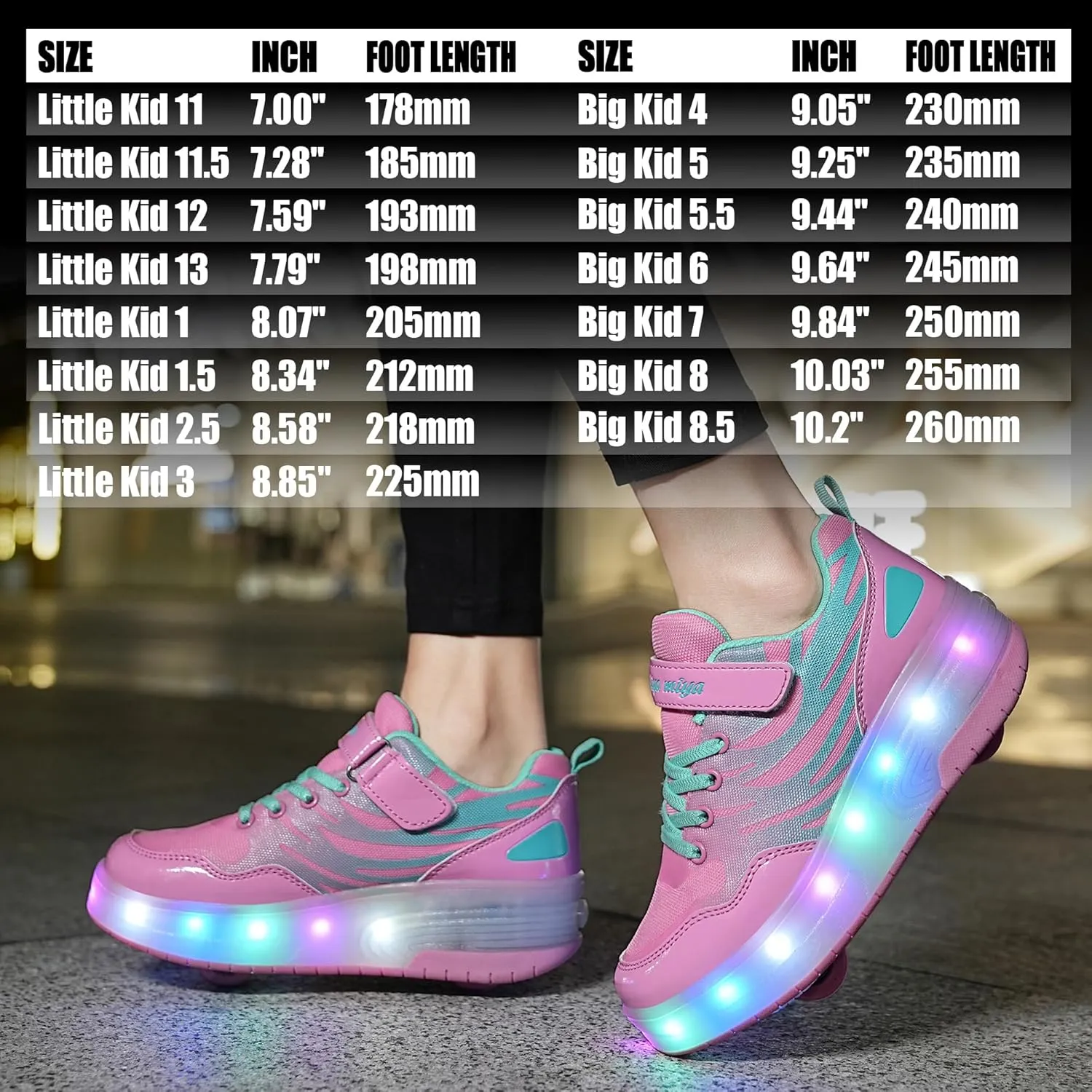 Wooowyet LED Roller Skate Shoes for Kids Boys Girls Light Up Fashion Sneakers Wheels Wheeled USB Rechargeable Hook&Loop