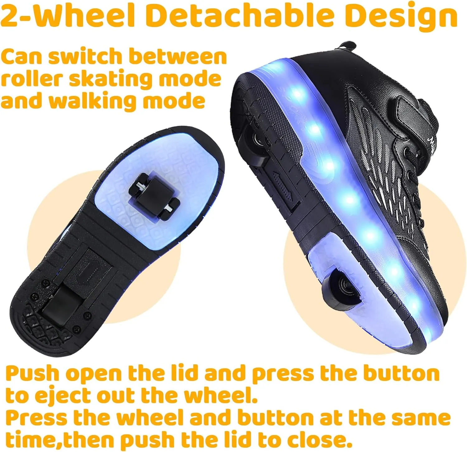 Wooowyet LED Roller Skate Shoes for Kids Boys Girls Light Up Fashion Sneakers Wheels Wheeled USB Rechargeable Hook&Loop