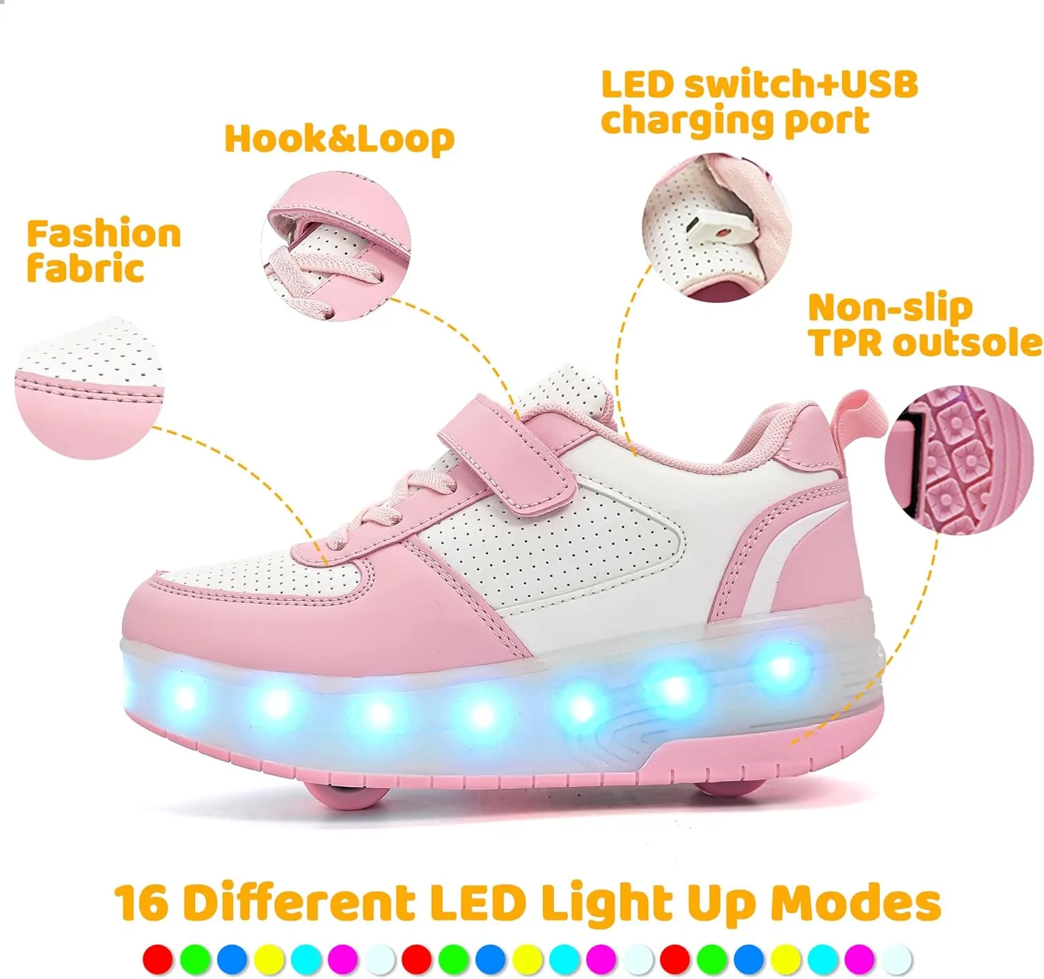 Wooowyet LED Roller Skate Shoes for Kids Boys Girls Light Up Fashion Sneakers Wheels Wheeled USB Rechargeable Hook&Loop