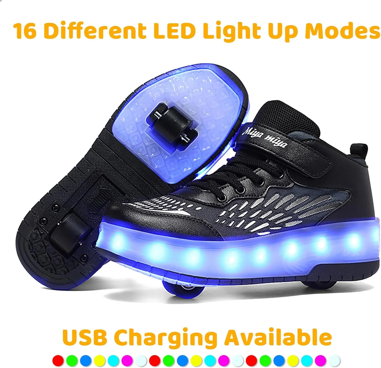 Wooowyet LED Roller Skate Shoes for Kids Boys Girls Light Up Fashion Sneakers Wheels Wheeled USB Rechargeable Hook&Loop