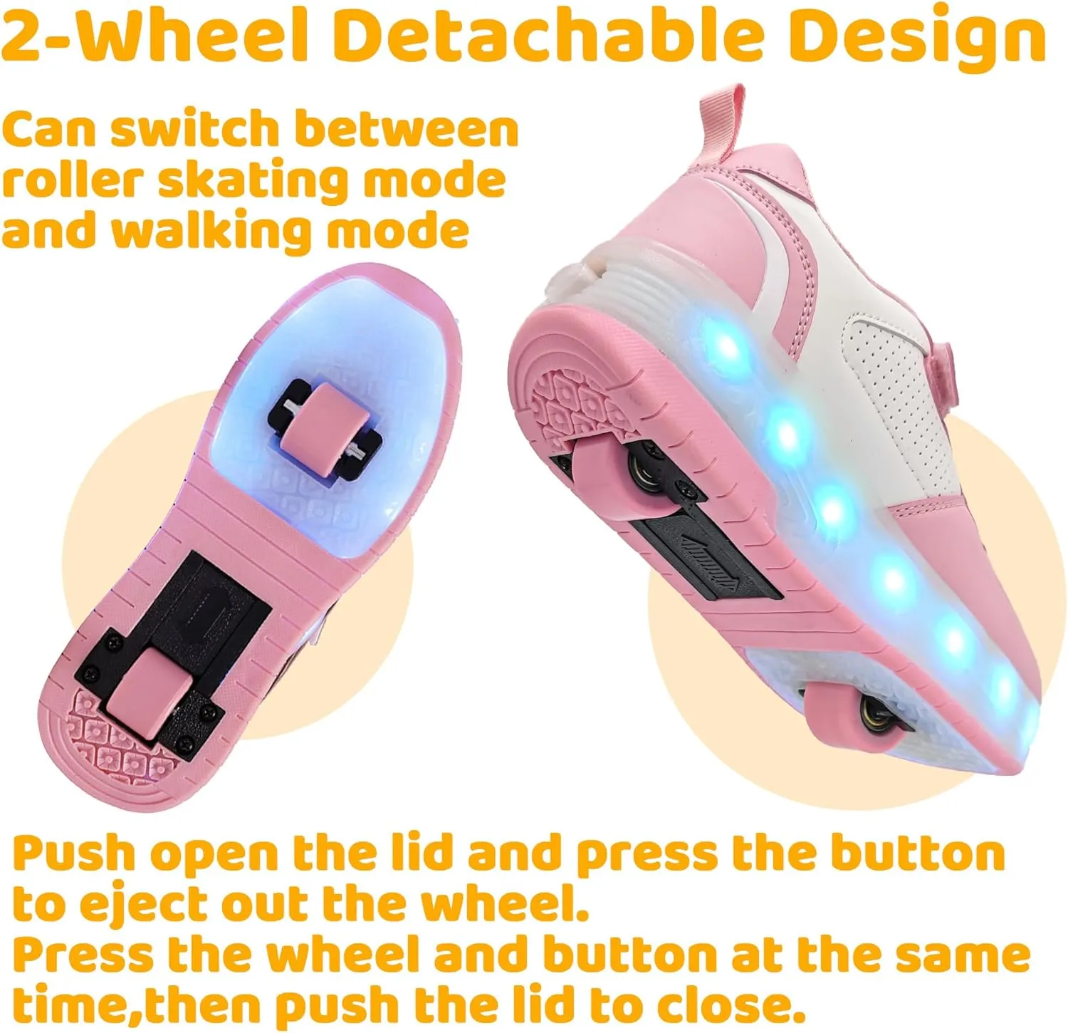 Wooowyet LED Roller Skate Shoes for Kids Boys Girls Light Up Fashion Sneakers Wheels Wheeled USB Rechargeable Hook&Loop