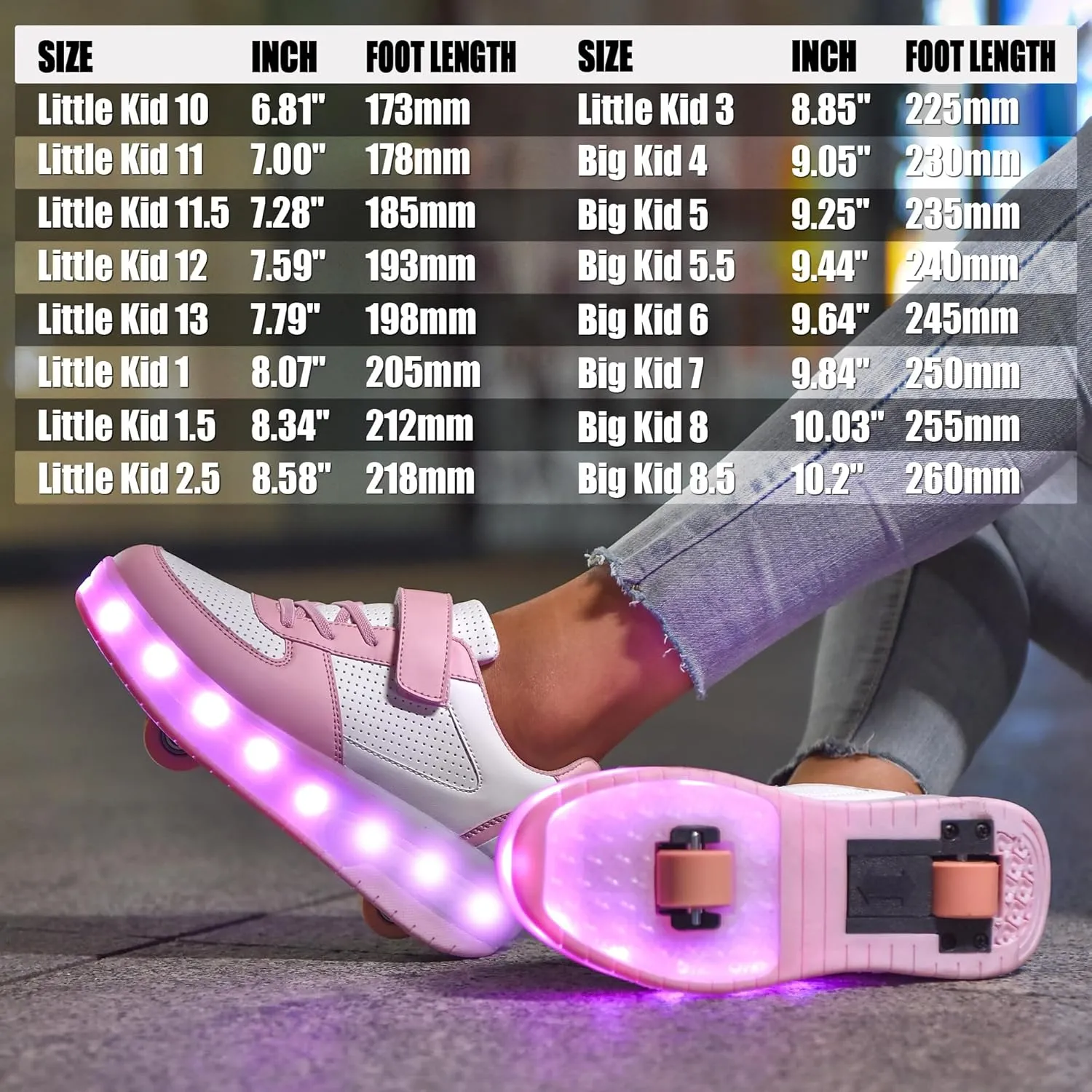 Wooowyet LED Roller Skate Shoes for Kids Boys Girls Light Up Fashion Sneakers Wheels Wheeled USB Rechargeable Hook&Loop