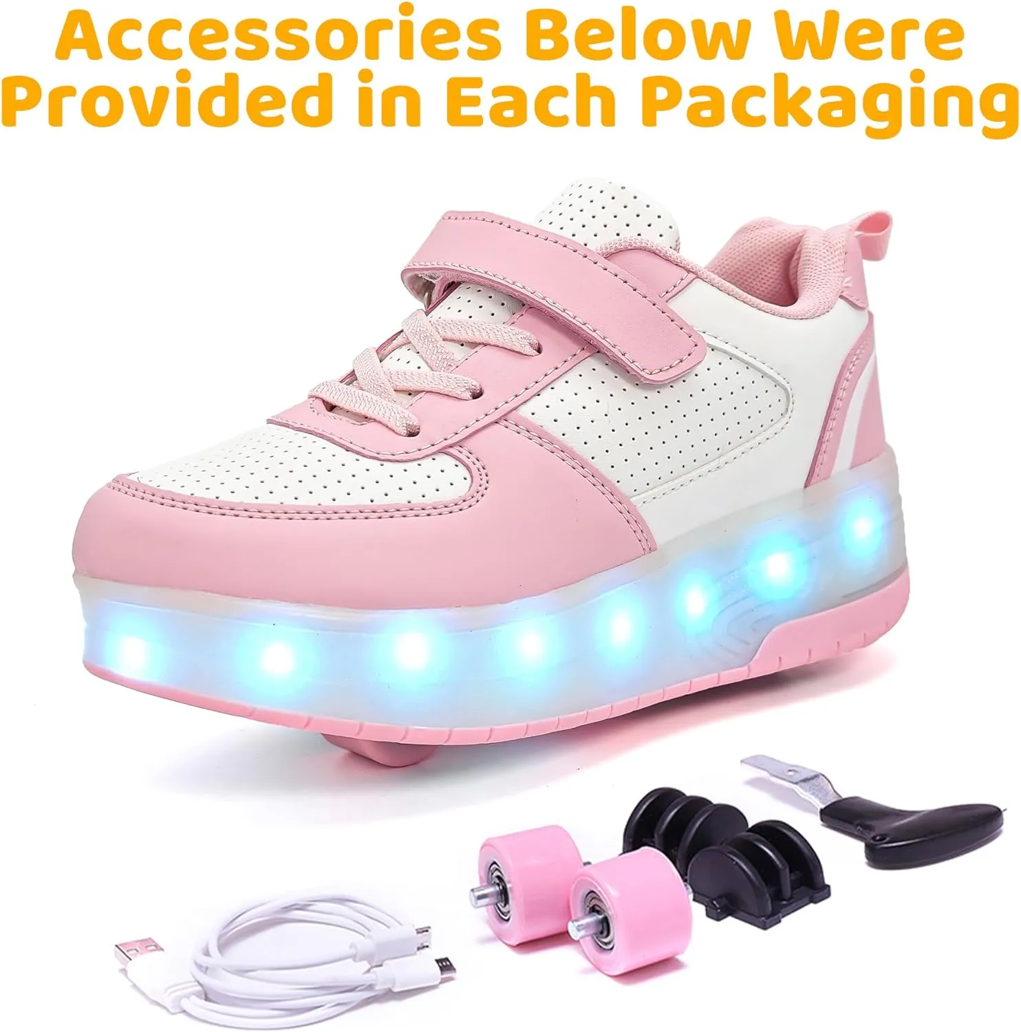 Wooowyet LED Roller Skate Shoes for Kids Boys Girls Light Up Fashion Sneakers Wheels Wheeled USB Rechargeable Hook&Loop