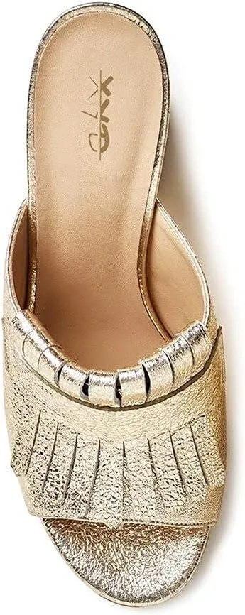 XYD Open Toe Heeled Mules with Fringe Slip On High Chunky Heels Summer Slides Sandals Holiday Casual Dress Shoes for Women