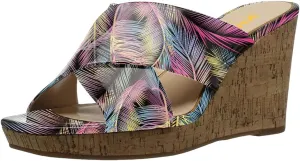 XYD Women Comfy Platform High Heel Sandals Clear Crisscross Strappy Cork Wedges Peep Toe Slip on Dress Vacation Shopping Mules