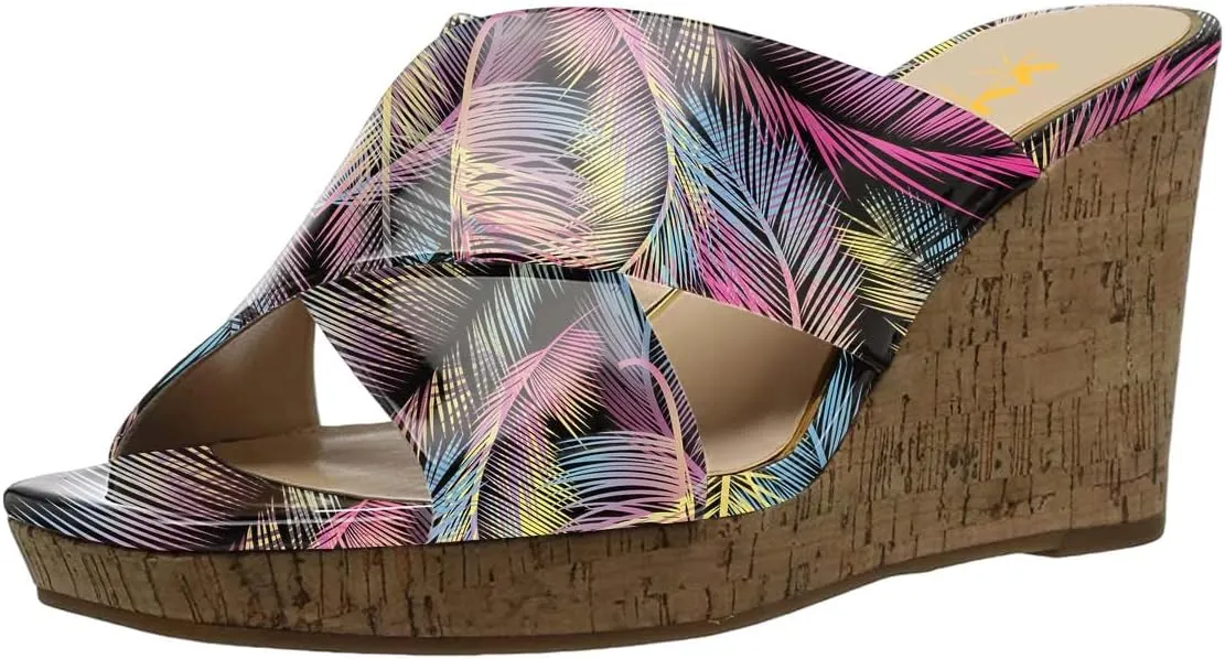 XYD Women Comfy Platform High Heel Sandals Clear Crisscross Strappy Cork Wedges Peep Toe Slip on Dress Vacation Shopping Mules