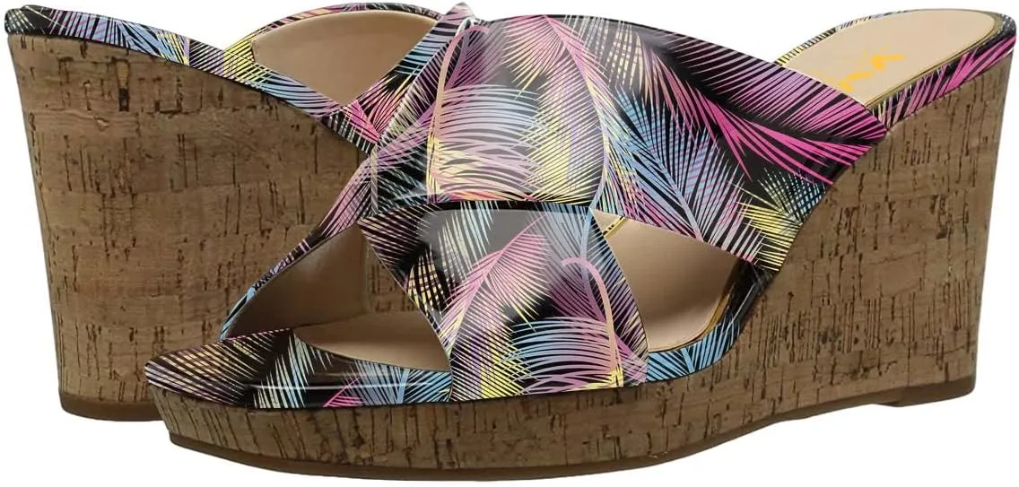 XYD Women Comfy Platform High Heel Sandals Clear Crisscross Strappy Cork Wedges Peep Toe Slip on Dress Vacation Shopping Mules